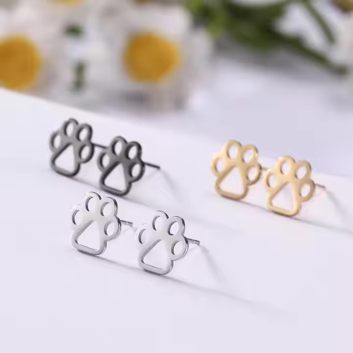 Stainless Steel Paw Stud Earrings