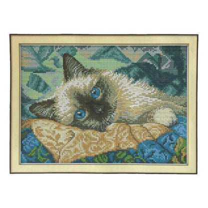 Blue-Eyed Siamese Cat Cross-Stitch Kit