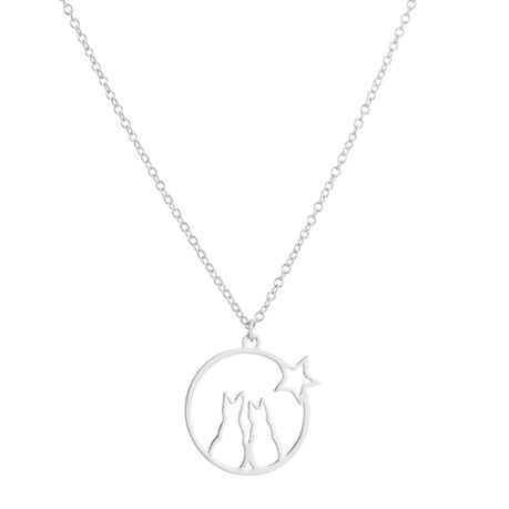 Stainless Steel Cat Star Pendant Necklace with Chain