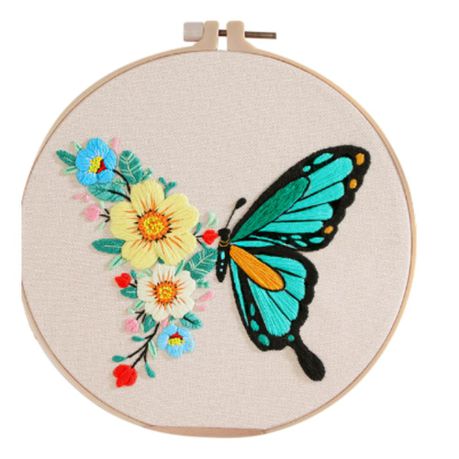 Embroidery Kit - Floral Teal Butterfly